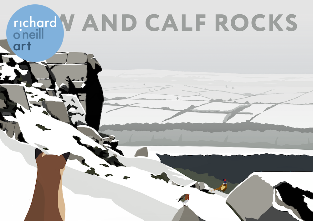 Cow and Calf Rocks (Snow) Art Print