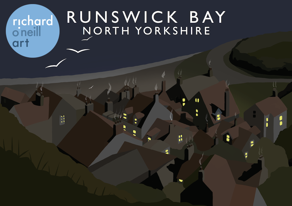 Runswick Bay (Night) Art Print