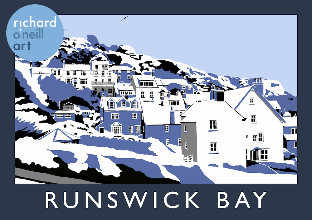 Runswick Bay (Snow) Art Print