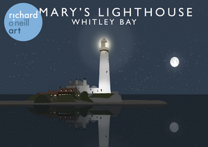 St Mary's Lighthouse, Whitley Bay (Night) Art Print