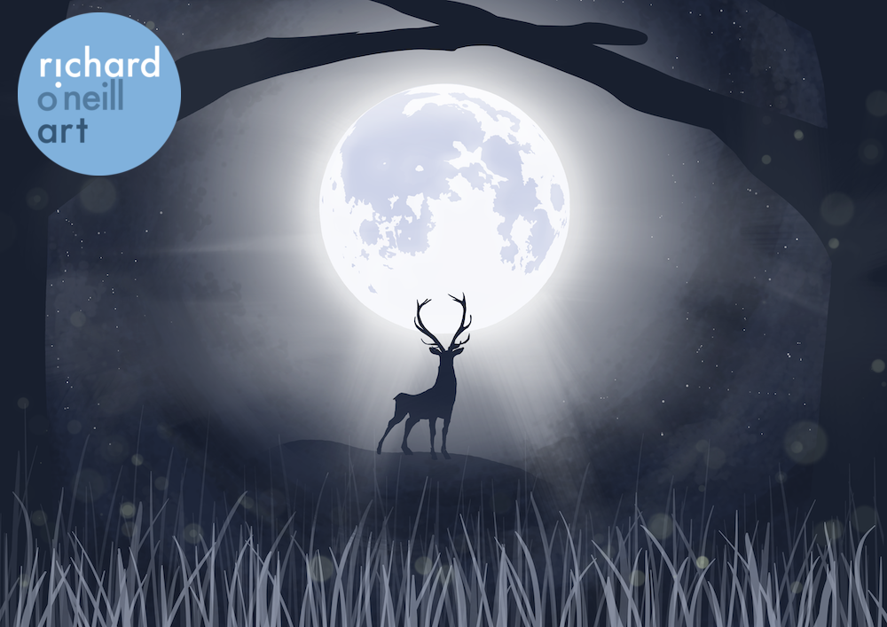 Stag in Moonlight Art Print