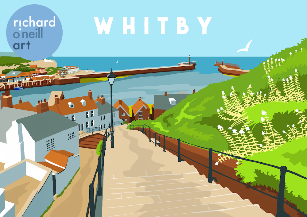 Whitby Drawing Whitby (199 Steps) Art Print – Richard O'Neill Art Shop
